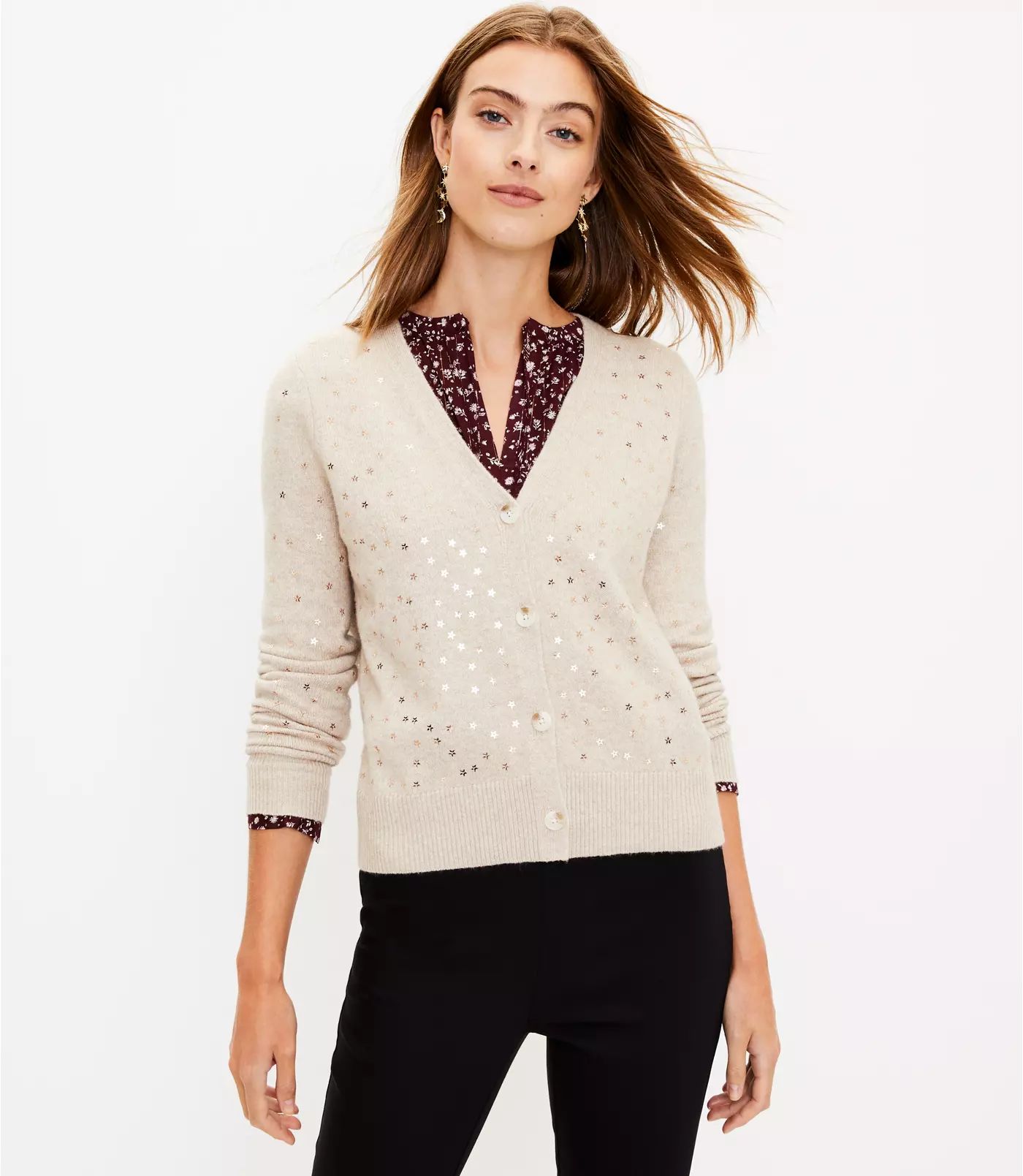 Star Sequin V-Neck Cardigan | LOFT | LOFT