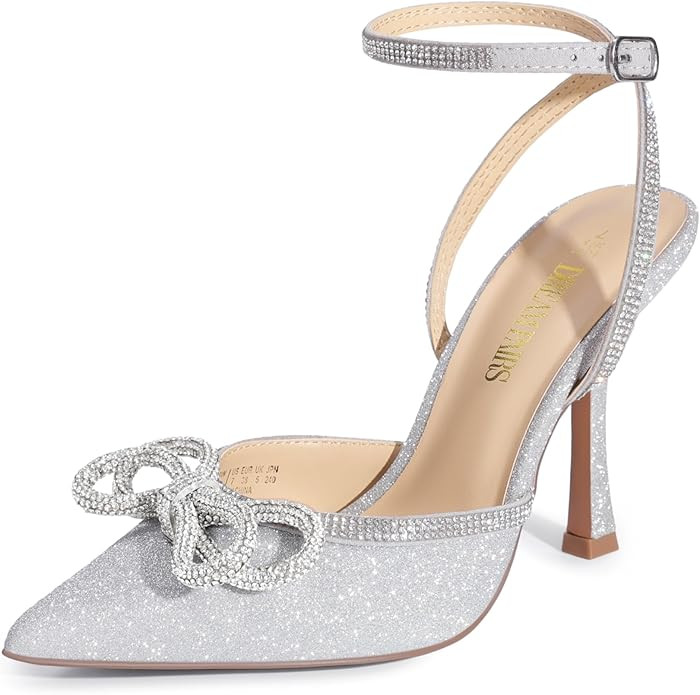 DREAM PAIRS Women's High Heels Destiny Closed Toe Strappy Heels Sexy Rhinestone Ankle Strap Pumps... | Amazon (US)