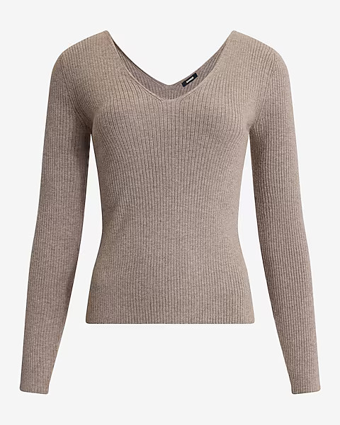 Silky Soft Fitted Ribbed Long Sleeve Double V-Neck Sweater | Express