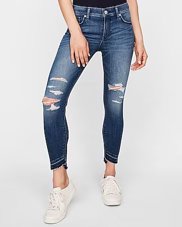 Mid Rise Ripped Stretch Cropped Jean Leggings | Express