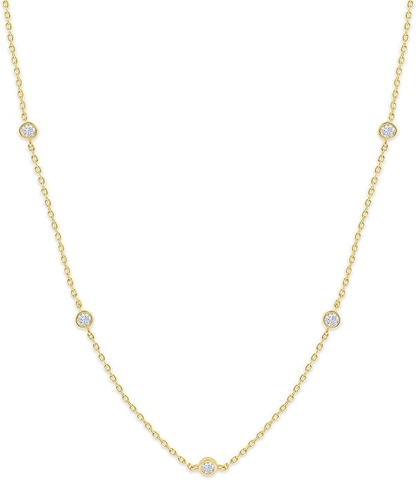 18K Gold Plated Five Stone Station Necklace for Women | 1/2 ctw Moissanite Diamond Bezel-Set Chok... | Amazon (US)