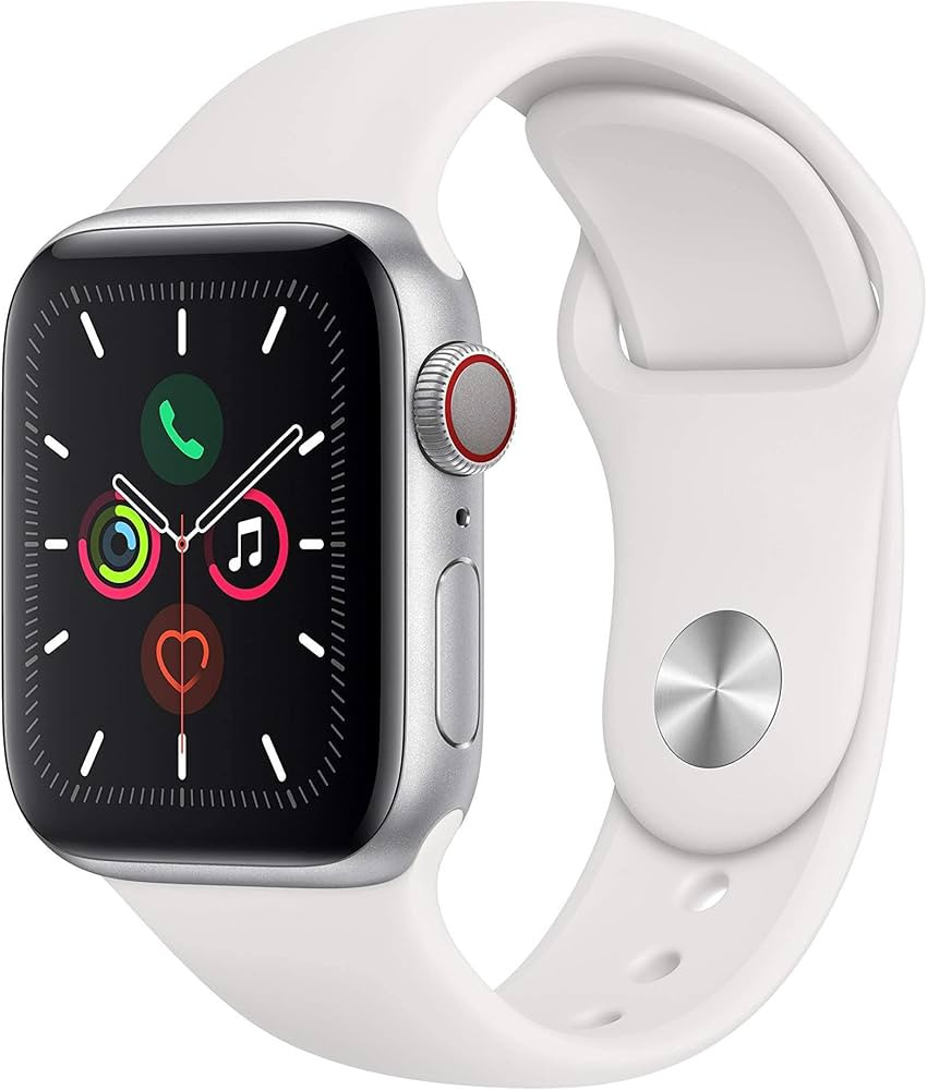 Apple Watch Series 5 (GPS + Cellular, 40MM) Silver Aluminum Case with White Sport Band (Renewed) | Amazon (US)