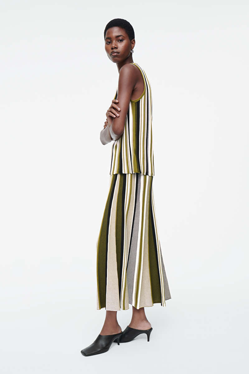 STRIPED KNITTED MIDI SKIRT | COS (US)