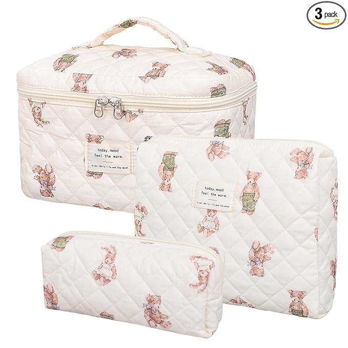 Makeup Bag,Quilted Cosmetic Bag,Large Floral Make Up Bag for Women,Cotton Makeup Bag Set,Flower T... | Amazon (US)