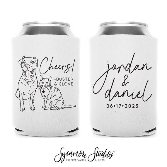 Wedding Can Cooler #213R - Custom Pet Illustration - Cheers - Wedding Favors, Beverage Holder, We... | Etsy (US)