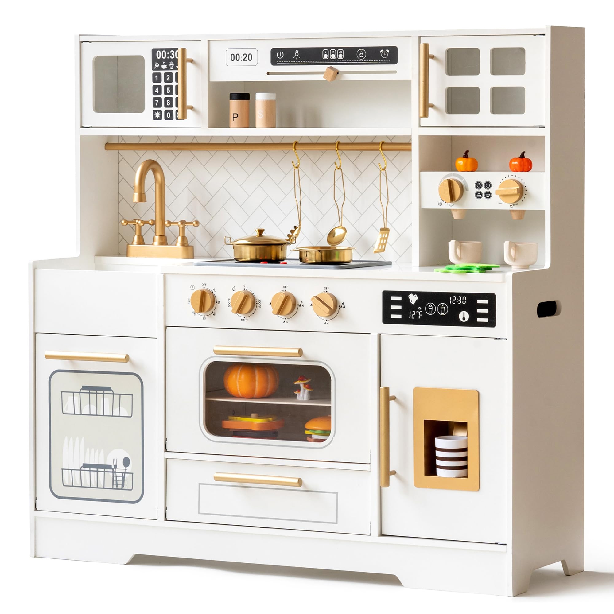 Interactive Wooden Play Kitchen Set for Kids Realistic Features with Extended Storage and 15 Kitc... | Amazon (US)