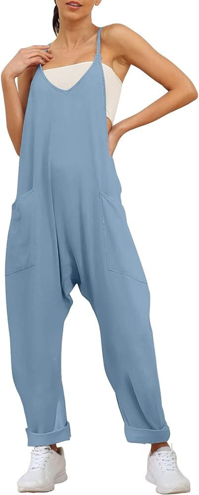 AUTOMET Jumpsuits for Women Casual Summer Rompers Sleeveless Loose Spaghetti Strap Baggy Overalls... | Amazon (US)