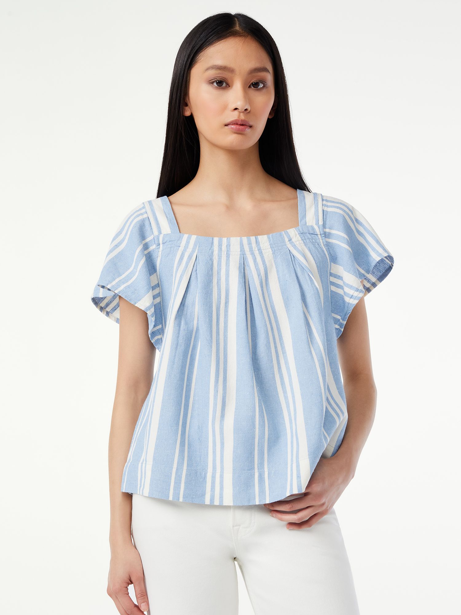 Free Assembly Women's Square Neck Flutter Sleeve Top | Walmart (US)