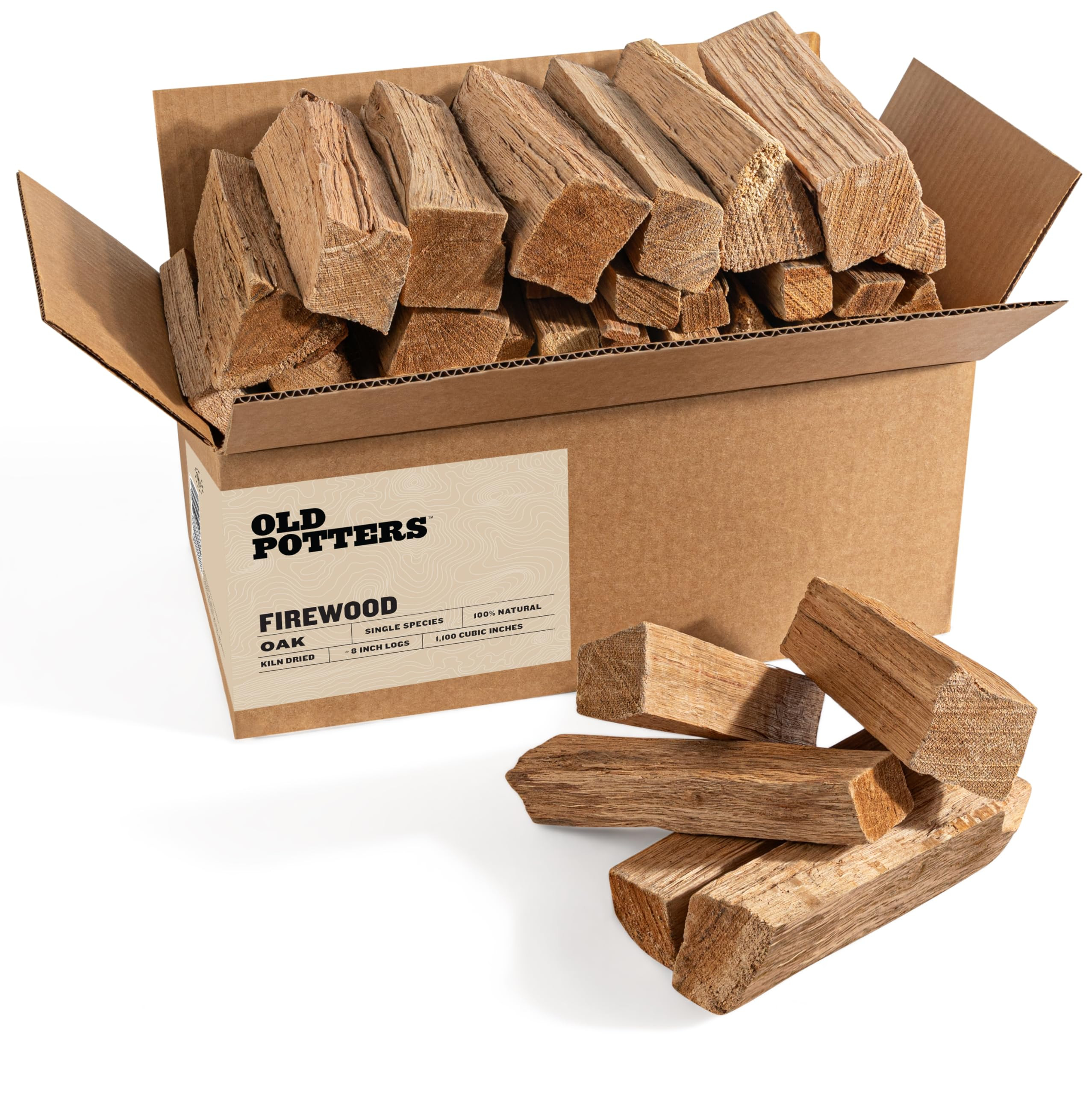 Old Potters Kiln Dried Firewood - Oak, 1100 Cu. in, 16-18 Logs ~ 8" x 2.5" Logs. Cooking Wood for... | Amazon (US)