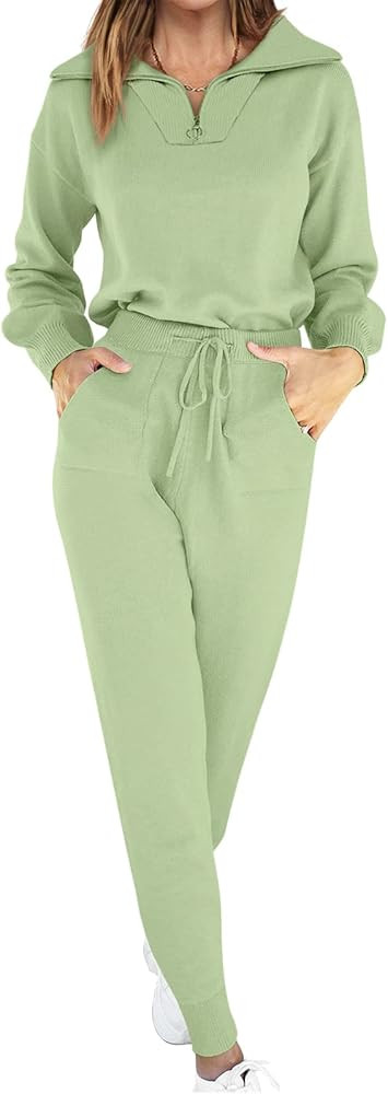 ANRABESS Women's Two Piece Outfits Sweater Sets Long Sleeve Zip Up Knit Pullover Jogger Pants Tra... | Amazon (US)