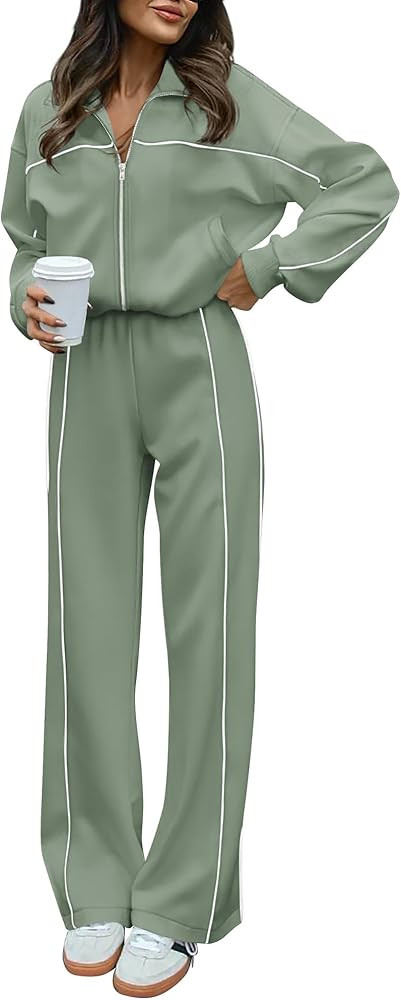 BTFBM Women's Two Piece Tracksuit Fall 2025 Long Sleeve Zip Up Sweatshirt Long Pants Outfits Jogg... | Amazon (US)