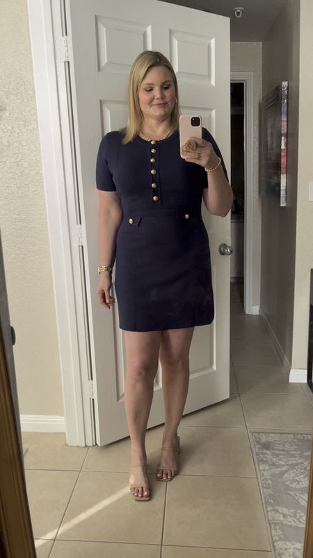 Adorable dress with gold button detail, medium weight fabric. It’s short on me at 5’9”, wearing a size large. Size up if between. Gorgeous dress!

#LTKMidsize #LTKWorkwear #LTKOver40
