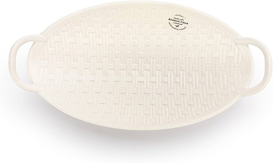 DEMDACO Basket Weave Design with Carry Handles - 14.5 x 8 Inch White Melamine Bread Dinner Roll S... | Amazon (US)