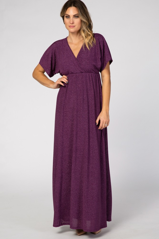 Purple Metallic Wrap Maxi Dress | PinkBlush Maternity