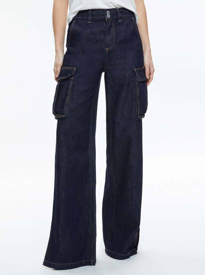 KAL BAGGY CARGO SIDE SLIT JEAN | Alice + Olivia