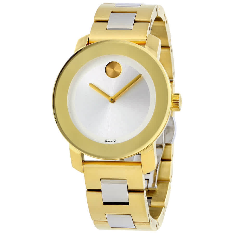 Movado Bold Silver Dial Yellow Gold PVD Ladies Watch 3600129 | Jomashop.com & JomaDeals.com