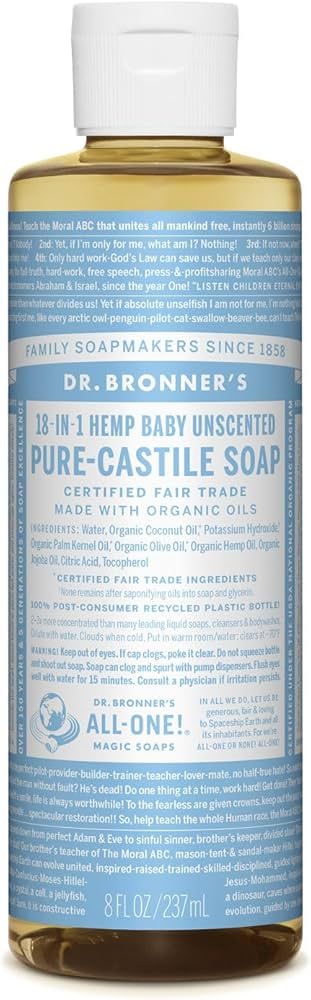 Dr. Bronner's - Pure-Castile Liquid Soap (Baby Unscented, 8 Ounce) - Made with Organic Oils, 18-i... | Amazon (US)