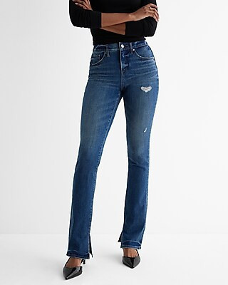 Mid Rise Medium Wash Distressed Skyscraper Jeans, Women's Size:14 Long | Express