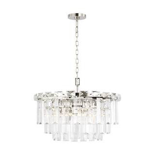 Arden 24.125 in. W x 17.25 in. H 10-Light Polished Nickel Indoor Dimmable Medium Chandelier with Textured Glass Panels | The Home Depot
