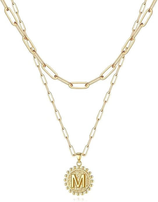 Ursteel Layered Initial Necklaces for Women, 14K-Gold-Plated Dainty Layering Paperclip Chain Neck... | Amazon (US)