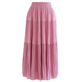 High Waist Pleated Panelled Skirt in Pink | Chicwish