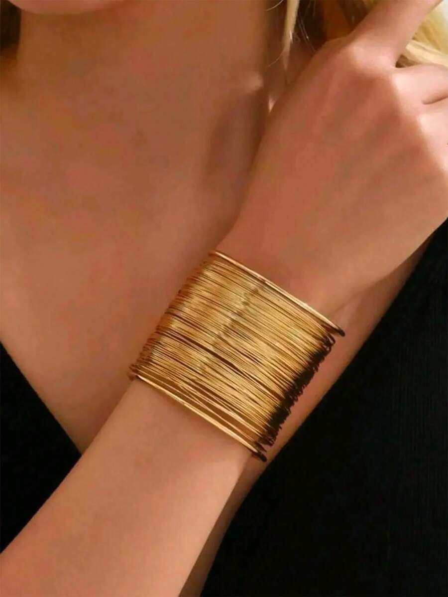 1pc Women's Adjustable Open Cuff Bracelet, Gold Color Wrap-Around Bangle | SHEIN
