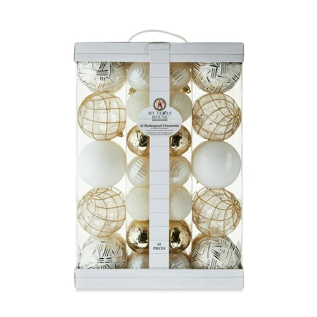 My Texas House Hanging Shatterproof Ornament Set, White and Gold, 62 Count | Walmart (US)