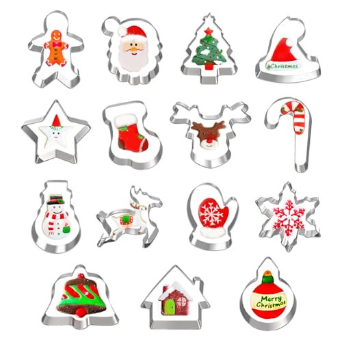 Hibery 15 Pcs Christmas Cookie Cutters, Holiday Cookie Cutters Including Snowman, Gingerbread, Christmas Tree, Snowflake Gingerbread Cookie Cutters Christmas Shapes and More | Amazon (US)