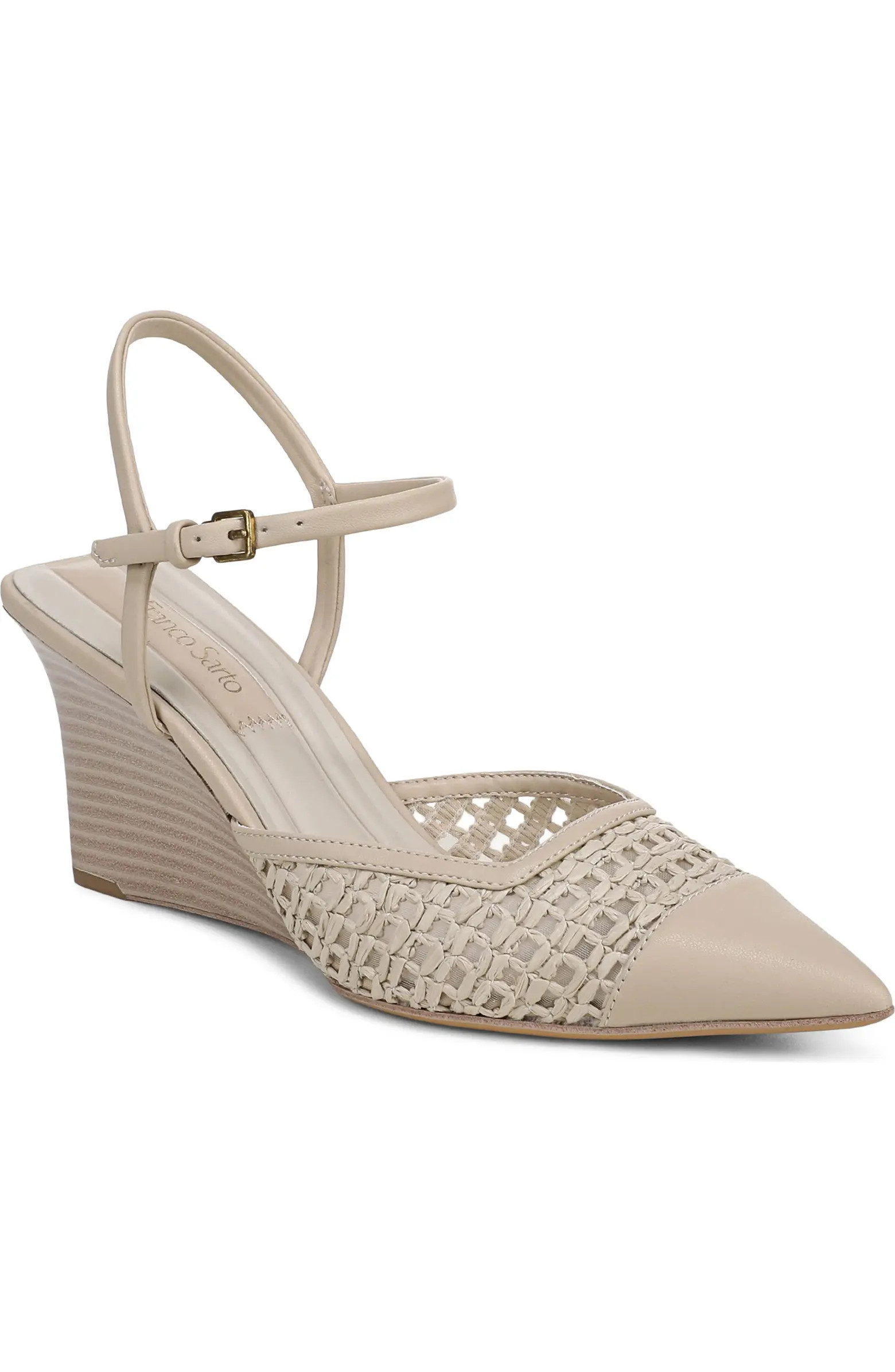 Cherie Ankle Strap Pointed Cap Toe Wedge Pump (Women) | Nordstrom