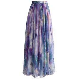 Dancing Watercolor Floral Maxi Skirt in Violet | Chicwish