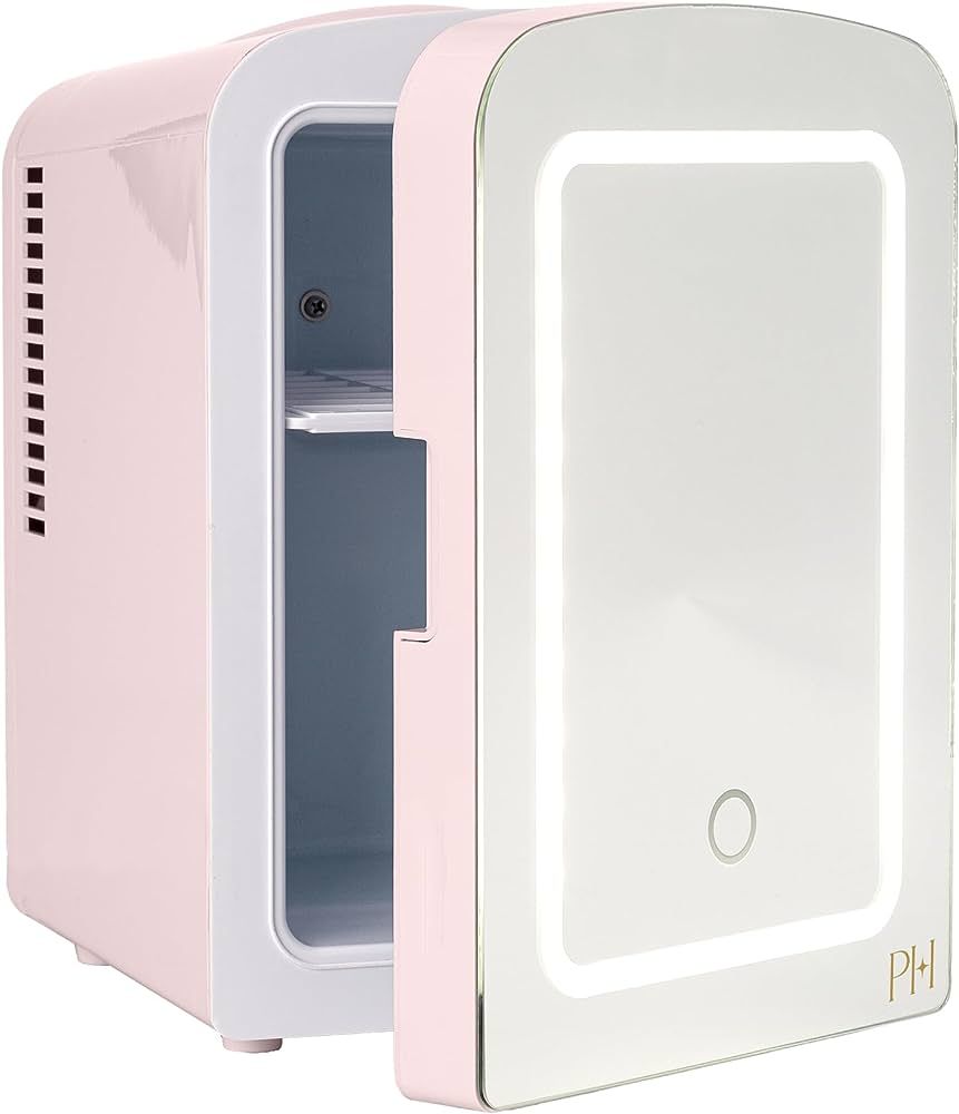 Paris Hilton Mini Refrigerator and Personal Beauty Fridge, Mirrored Door with Dimmable LED Light, Thermoelectric Cooling and Warming Function for All Cosmetics and Skincare Needs, 4-Liter, Pink | Amazon (US)