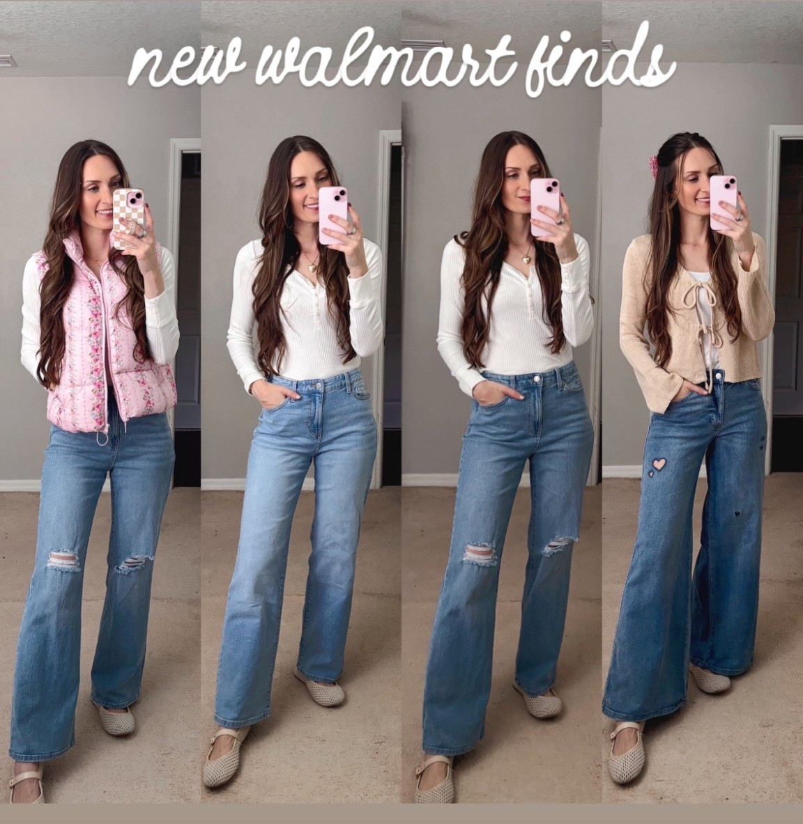 loving all these new walmart finds!! I had to share them with yall asap since all the good stuff always sells out! 

**sizing:
Pink floral vest: m, I sized up
Jeans (pics1-3): xs full, these fit tts! iim wearing the full length here but ordered the long since they are a tad short on me! I can’t believe how nice they are for only $17! 
Heart hole jeans: 0, these fit tts for me! I love the hearts! 

#walmartfashion #walmartfinds #walmartstyle @walmart #newatwalmart 

#LTKTall #LTKFindsUnder50