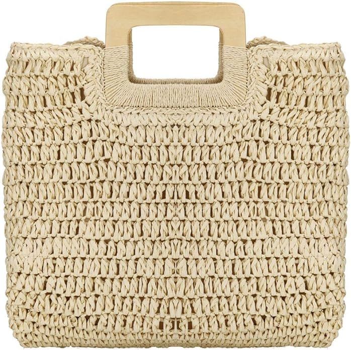 Women's Straw Tote Bag Handbags Beach Bag Exquisite Woven Fashion Large Rectangle Top Handle Bag ... | Amazon (US)