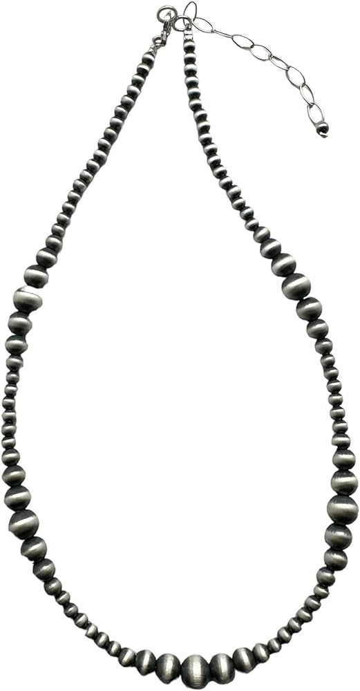 4mm - 8mm Multi Graduated Sterling Silver Oxidized Pearls Bead Necklace Southwestern "Navajo Styl... | Amazon (US)