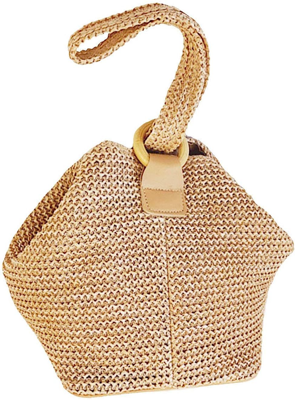 Women Top Handle Bag Straw Weave Circular Ring Bucket Bag | Amazon (US)