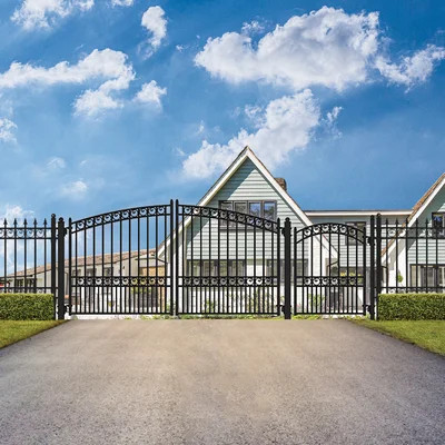 6 ft. H Paris Metal Driveway Dual Swing Gate with Pedestrian Gate | Wayfair North America