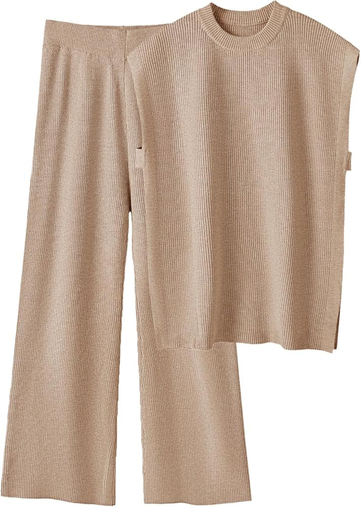 Tankaneo Womens Sleeveless Sweater Sets 2 Piece Outfits Knit Pullover Tops High Waisted Pants Tra... | Amazon (US)