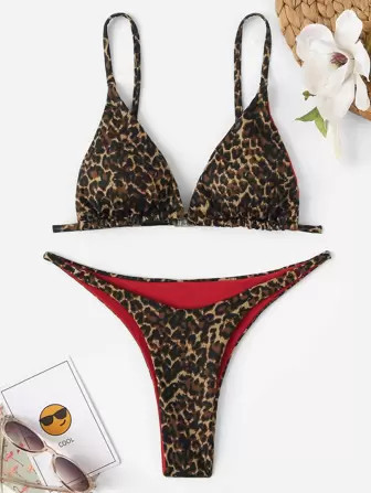 Leopard Triangle Thong Bikini Swimsuit | SHEIN