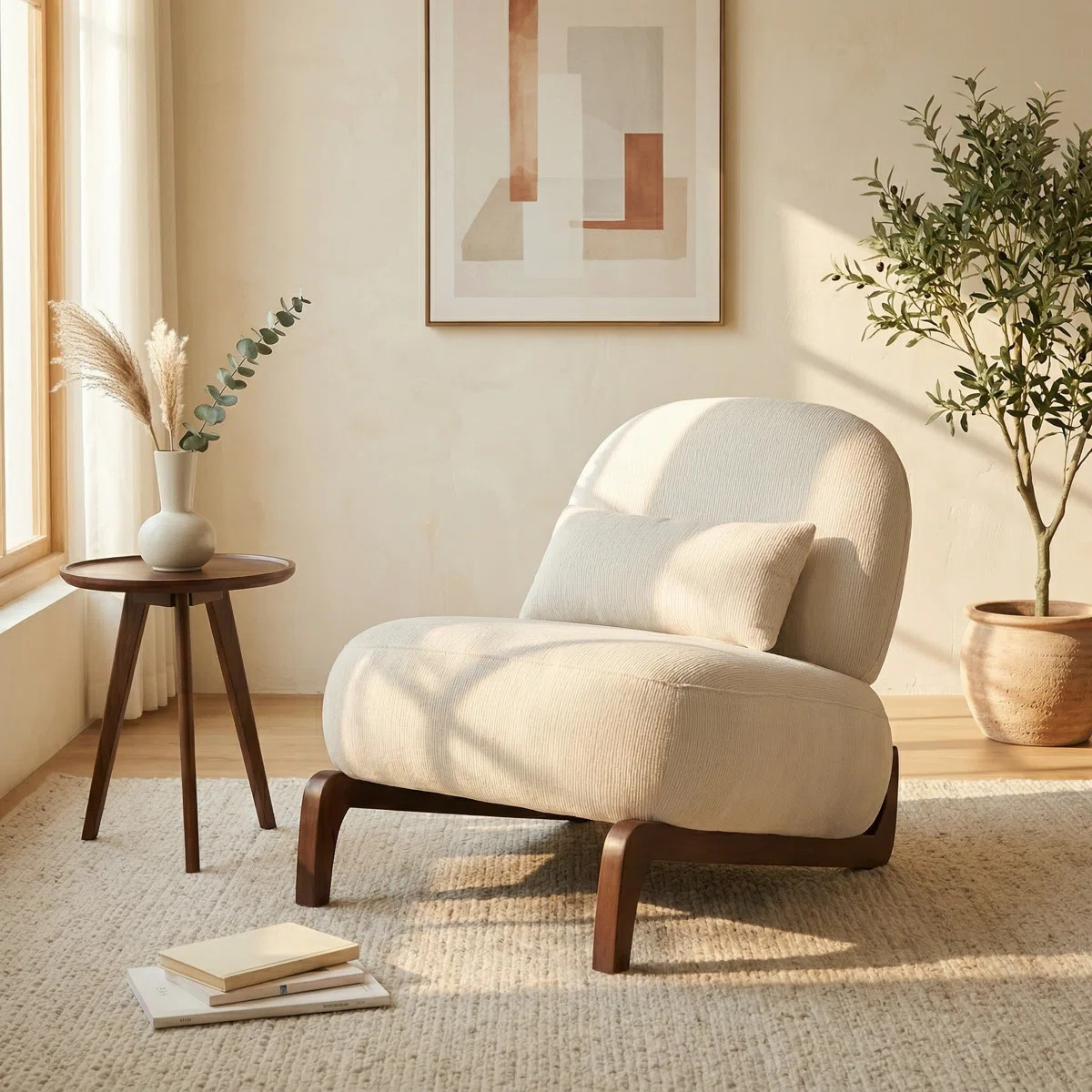 Alvera Upholstered Armless Lounge Chair With Solid Wood Base And Accent Pillow | Wayfair North America