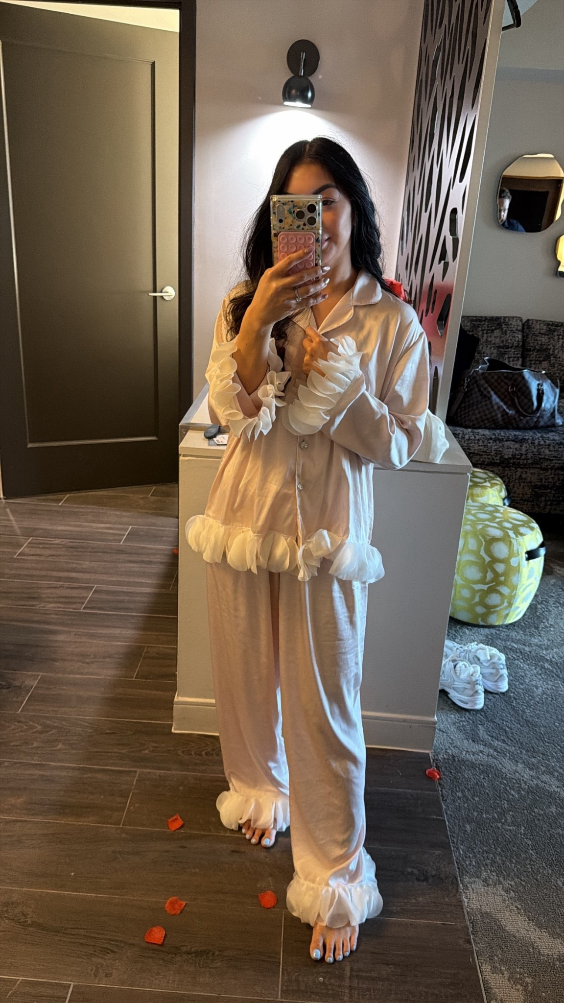 Girly pajamas 

Wearing the medium 