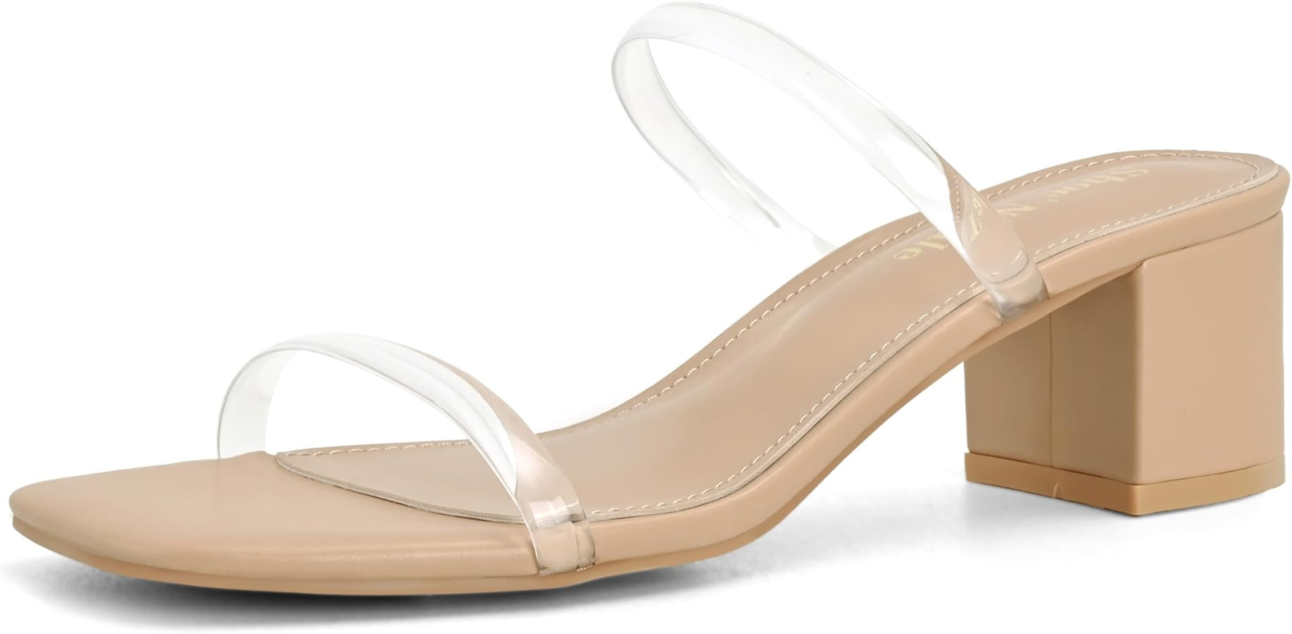 Shoe'N Tale Strappy Heels for Women Square Open Toe Two Strap Low Block Heel Slip on Dressy Sanda... | Amazon (US)