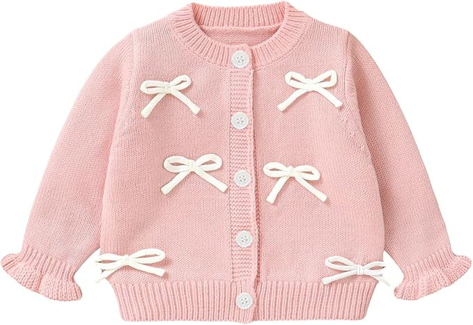 Baby Girl Bow Sweater Cardigan Open Front Button Down Long Sleeve Knitwear Coat Toddler Fall Spri... | Amazon (US)