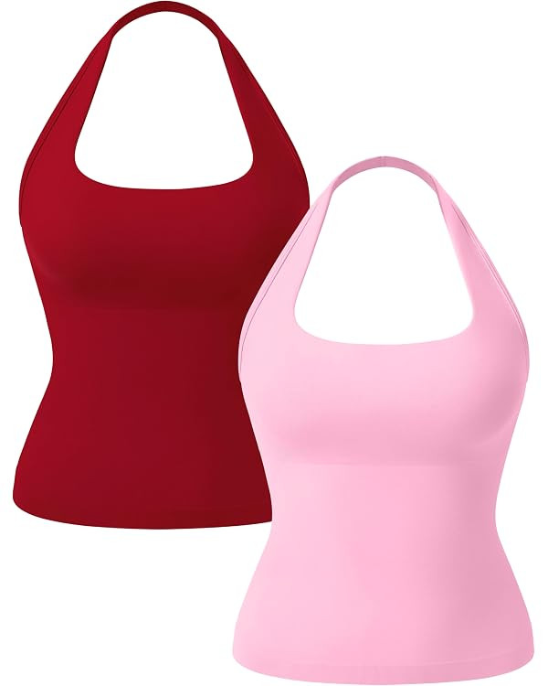 OLCHEE Womens Halter Tank Tops Square Neck Backless Longline Seamless Gym Workout Yoga Pilates To... | Amazon (US)