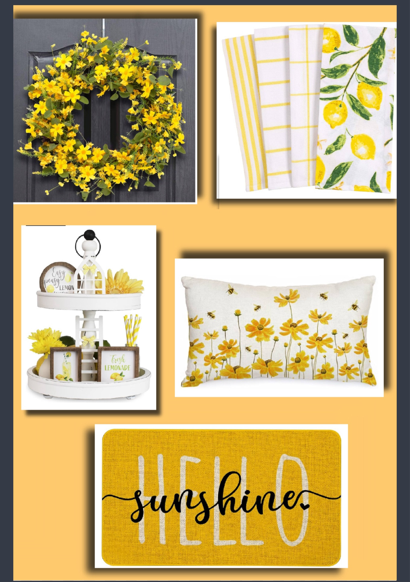 I love yellow accent for spring and summer✨🌾💛☀️ 

#ltk #spring #summer #ltksummer #homedecor #decor #lemons #sunflower #pillow #rug #wreath #tieredtray #towel #ltkhome #trend #amazon #sale #ltksale

#LTKGiftGuide #LTKSaleAlert #LTKHome