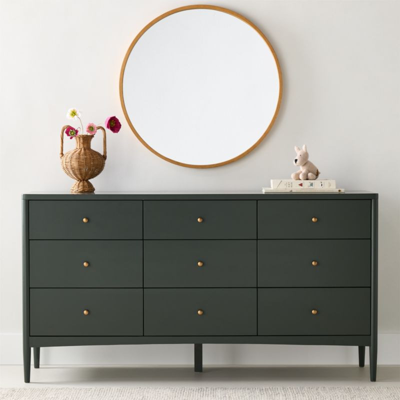 Hampshire 64" Olive Green Extra Wide 9-Drawer Kids Dresser + Reviews | Crate & Kids | Crate & Barrel