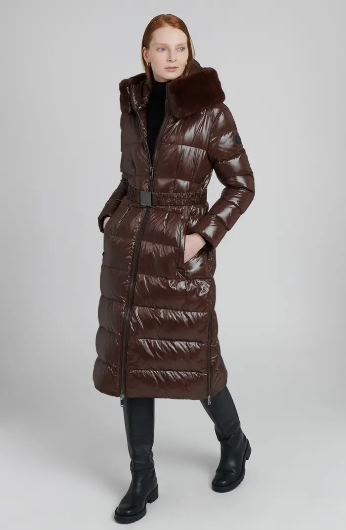 Lexi Water Resistant Hooded Nylon Down Puffer Coat with Faux Fur Trim | Nordstrom