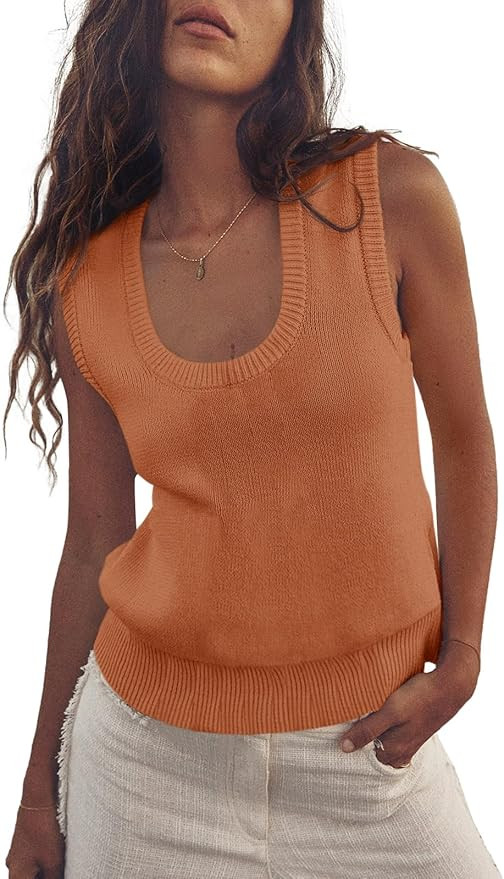 Saodimallsu Womens Summer Sweater Vest Sleeveless Ribbed Knit Tank Tops Going Out Casual Basic Sc... | Amazon (US)