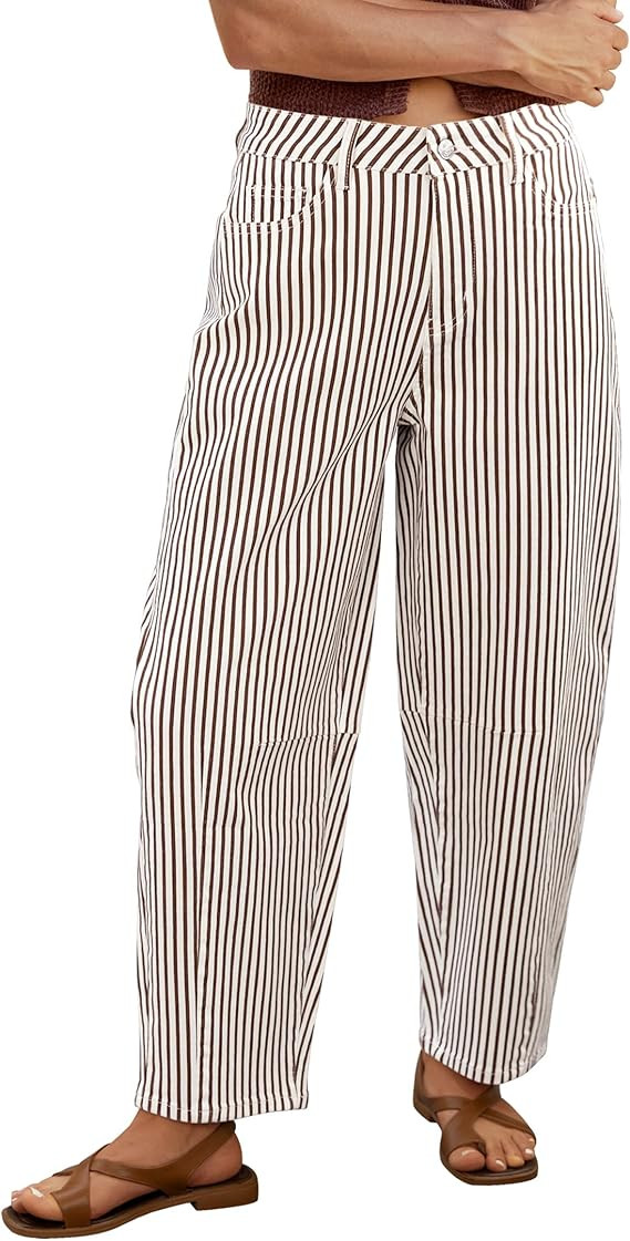 luvamia Barrel Jeans for Women Trendy Baggy Wide Leg Striped High Waisted Cropped Casual Pinstrip... | Amazon (US)