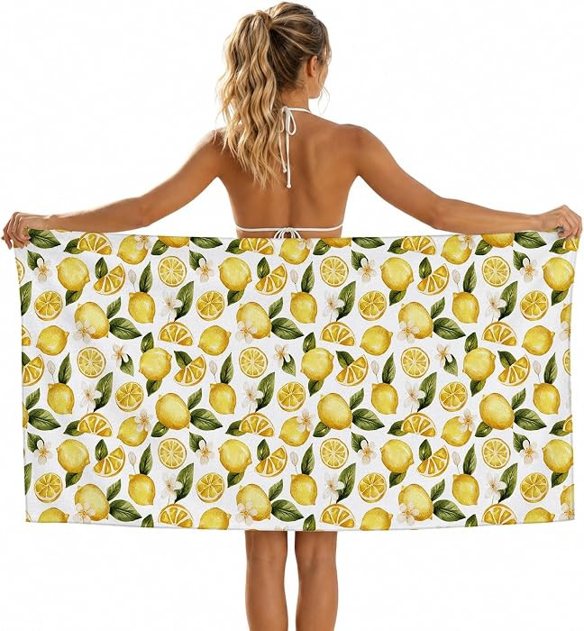 Floral Coastal Lemon Beach Towel Sand Free 30x60 Inch, Summer Mediterranean Citrus Fruit Quick Dr... | Amazon (US)