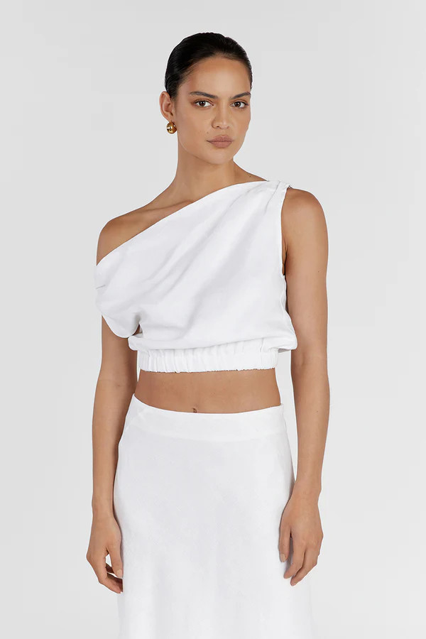 CASS WHITE LINEN CROP TOP | DISSH